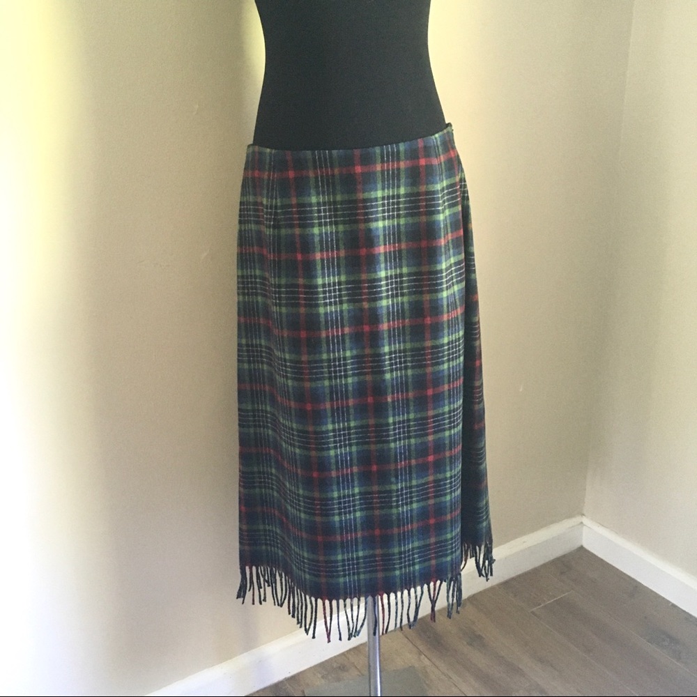 Pendleton Virgin Wool Plaid Fringe Skirt 16 Petite